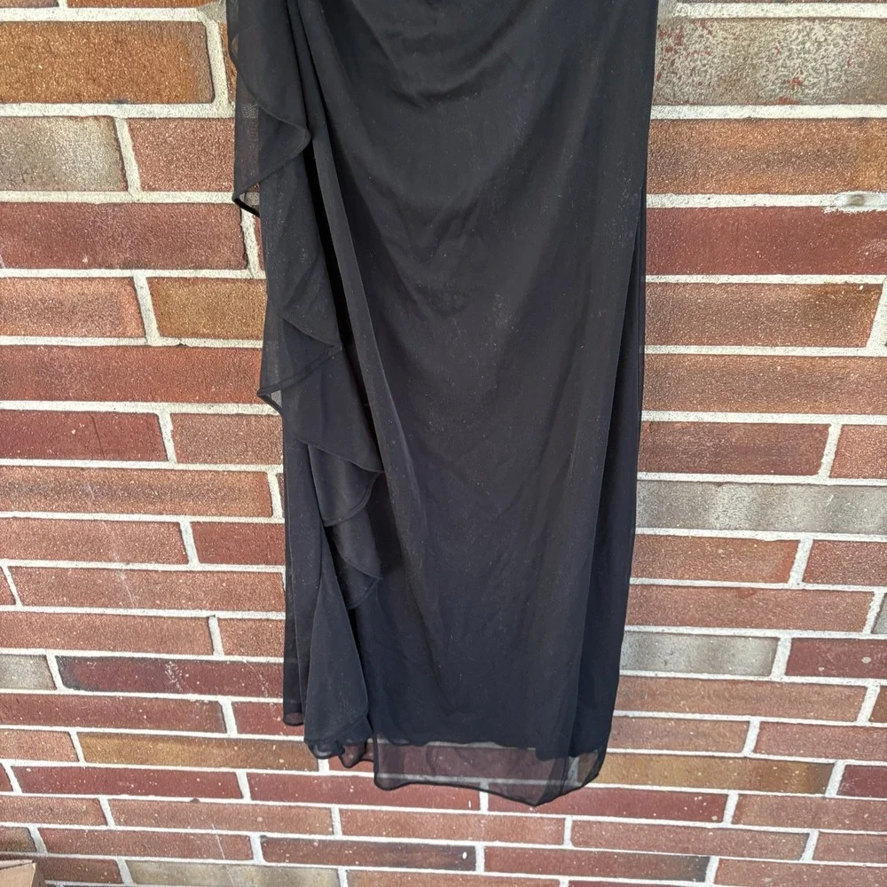 Vtg Y2k City Triangles Black One Shoulder Ruched Bling Gem MIDI Dress Sz S a2381